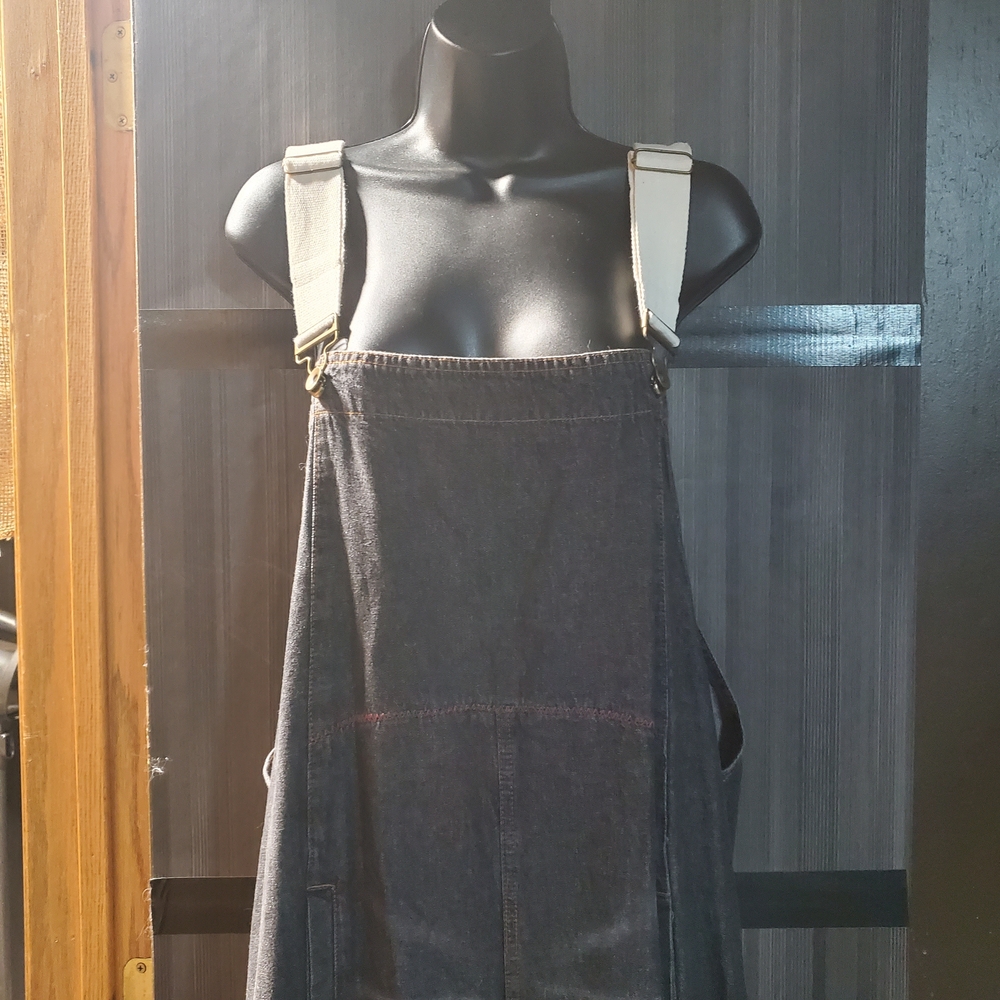 Denim Overall Apron Dress with Contrast Straps